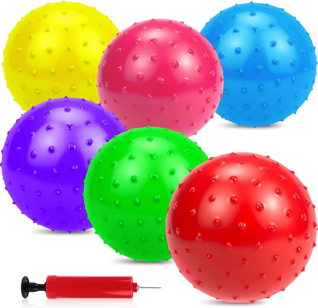 6PCS Bouncy Balls for Kids Toddlers, 12 Inch Sensory Balls Spiky Massage Stress Ball Bulk with Air Pump, Indoor Outdoor Sports Sensory Toys & Party Favors(6Colors)