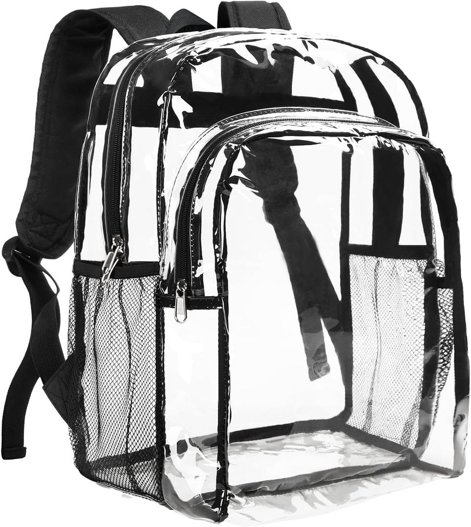 Vorspack Clear Backpack Heavy Duty - Clear Backpacks for School Transparent Bookbag for Girls Boys Large See Through Bag for Work, College, Concert - Black