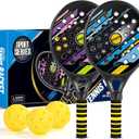 Kids Beach Pickle Ball Set - Beach Outdoor Game Toys for Kids and Adults Family, 2 Set of Beach Tennis Paddle with 3 Pack Premium Pickleball Balls Lawn Outside Backyard Games