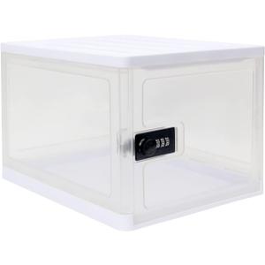 Large Lockable Clear Storage Box for Food, Tech and Home Safety, Medicine Lock Box for Safe Medication, Lockable Storage Bin, Refrigerator Storage Bins, Tablet Phone Jail (Clear)