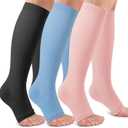 Open Toe Compression Socks Women & Men-3 Pairs 20-30 mmHg Knee High Stockings for Circulation Support