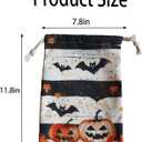 Halloween Bag 2 Pieces Printed Storage Drawstring Canvas Bag Halloween Theme Pumpkin Bat (Beige)