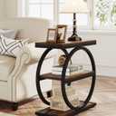 3-Tier End Table, Industrial Sofa Side Table with Round Metal Frame