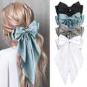 MIKONIKO Silky Satin Hair Bows for Women Girls - 4PCS Ribbon Bows for Hair, Big Bow Hair Clips with Long Tail, Barrettes - Cute Hair Accessories Gifts (Navy, Royal Blue, Blue, White)
