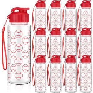 12 Pcs 17 oz Baseball Sports Bottles with Leak Proof Flip Top, Reusable Plastic Water Bottles for Baseball Team Gift Accessories, Sports Party Favors Supplies (Red)