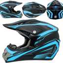Motocross Helmet,Youth & Kids ATV Dirt Bike Motorcycle, BMX 4-Wheeler Off-Road Mountain Bike Helmet,DOT Certified,W/Gloves Goggles Mask 4-Piece Set (01 Blue, Medium)