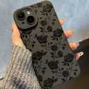 for iPhone 14 Case 6.1 Inch 2022, Aesthetic Rose Floral Print Phone Case for Women Girls Men, Slim Silicone Protective Phone Cover for iPhone 14, Black Flower