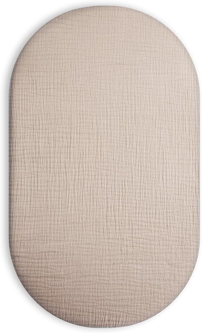 2 x Bassinet Sheet for Baby Boy and Girl, Fitted Sheets for Rectangle, Oval, Hourglass Bassinet Mattress, Muslin Moses Basket Sheets with Neutral Style (Beige)