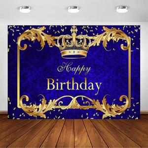 Prince Birthday Party Backdrop for Boy's Royal Blue and Gold King Crown Party Decoration Photography Background Royal Little Prince Happy Birthday Party Banner Photoshoot (7x5ft)