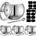 Baderke 4 Sets 16 oz Stainless Steel Sugar Bowl with Lid and Spoon Sugar Container with Tag Sugar Bowl Salt Container with Clear Glass Lid Small Condiment Container for Home and Kitchen Storage