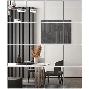 Delma Home Gym Mirror Tiles, 14'' x 12'' Glass Frameless Mirror (16 PCS), Large Wall Mirror for Home Gym, Bedroom, Door, Bathroom