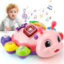 Baby Toys 6-12 Months, Crawling Musical Baby Toy with Obstacle Avoidance, Lights & Music, Interactive Tummy Time Learning Toy with Animal Sounds, English Spanish Developmental Gift for Boys & Girls
