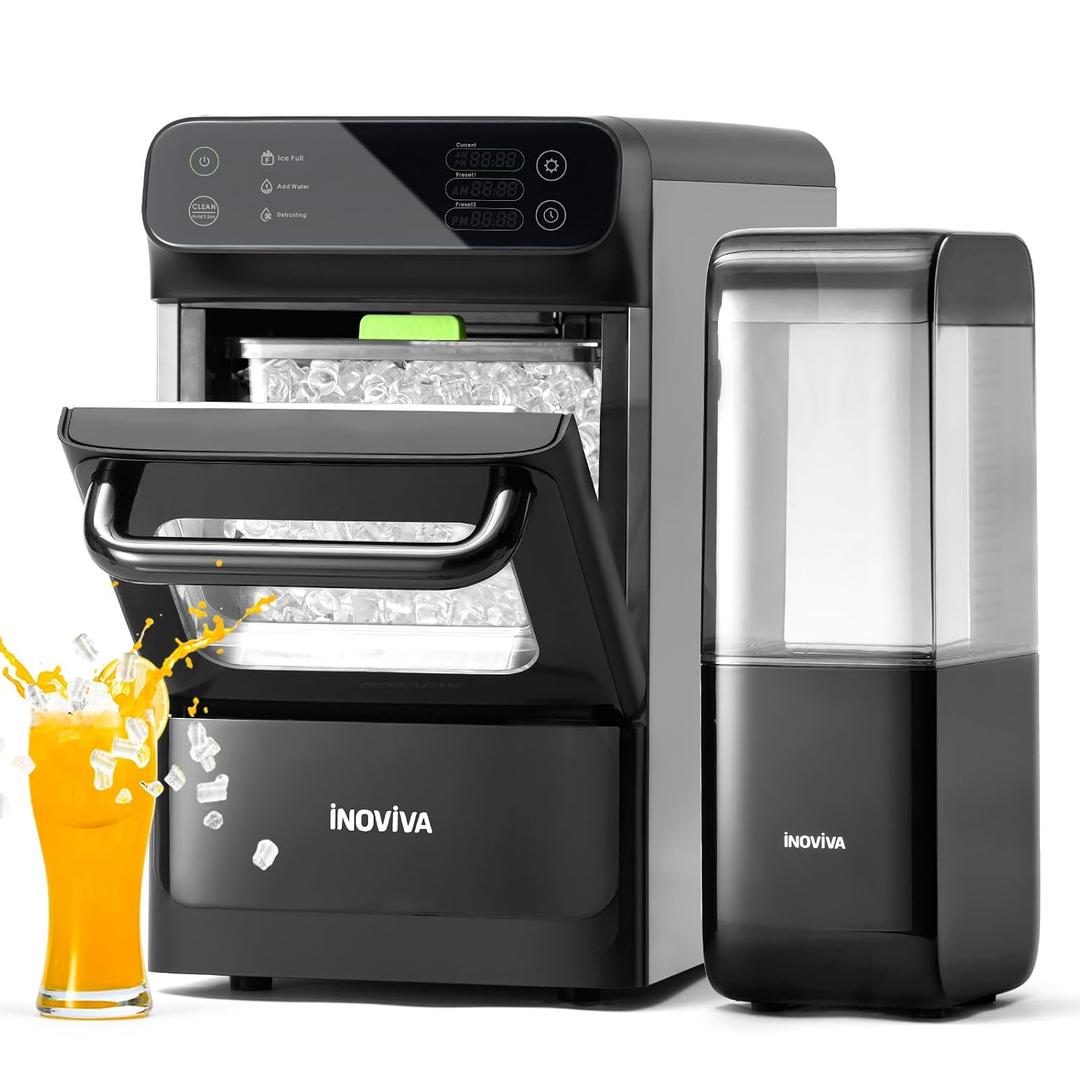 INOVIVA Nugget Ice Maker, 40 lbs/24H Soft & Chewable Nugget Ice, 1.2-Gallon Water Tank, Automatic Water Refill, Preset Timer & Self-Cleaning, Countertop Pellet Ice Machine for Home & Kitchen