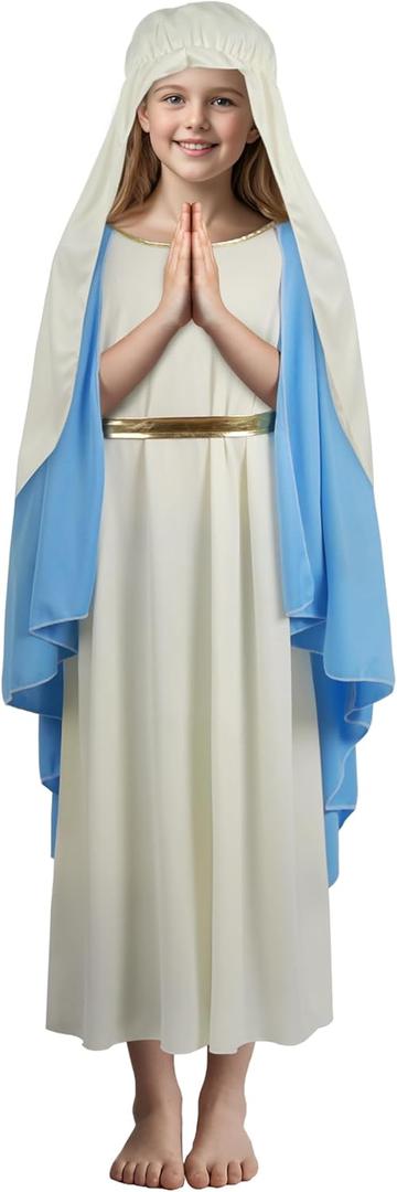 JPXH Virgin Mary Girl Costume Children's Clothing Easter girl live role-playing Jesus Costume Easter, White