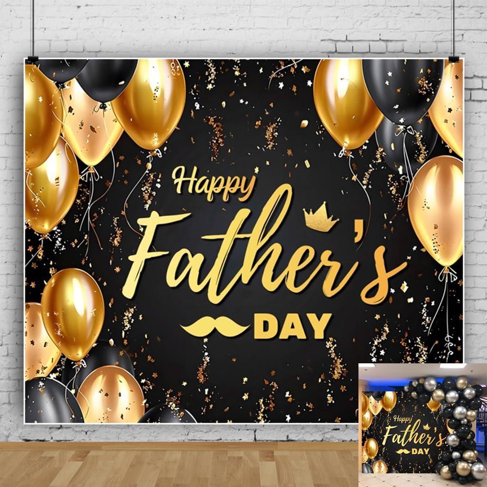 Happy Father's Day Backdrop 10x8ft Black and Gold Balloons Fathers Day Photo Background for Photography Family Party Decorations Studio Photo Booth Props