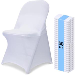 50 PCS White Spandex Folding Chair Covers, Upgraded Universal Fitted Chair Slipcovers Protector for Wedding, Banquet, Party, Holidays, Celebration, Decoration
