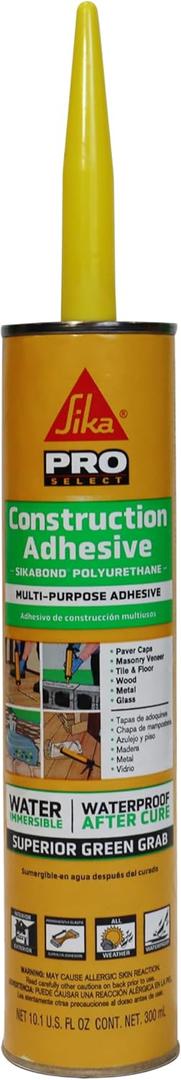 SikaBond Construction Adhesive, Gray, Advanced Polyurethane for Outdoor. Water immersible & Waterproof, 10 fl.oz