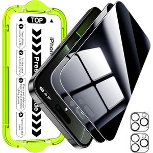 Esanik [2+2 Pack for iPhone 16 Pro Privacy Screen Protector  Anti-Spy Tempered Glass & Camera Lens Cover, Military-Grade 9H Hardness, Anti-Scratch, Flawless Fit Tray