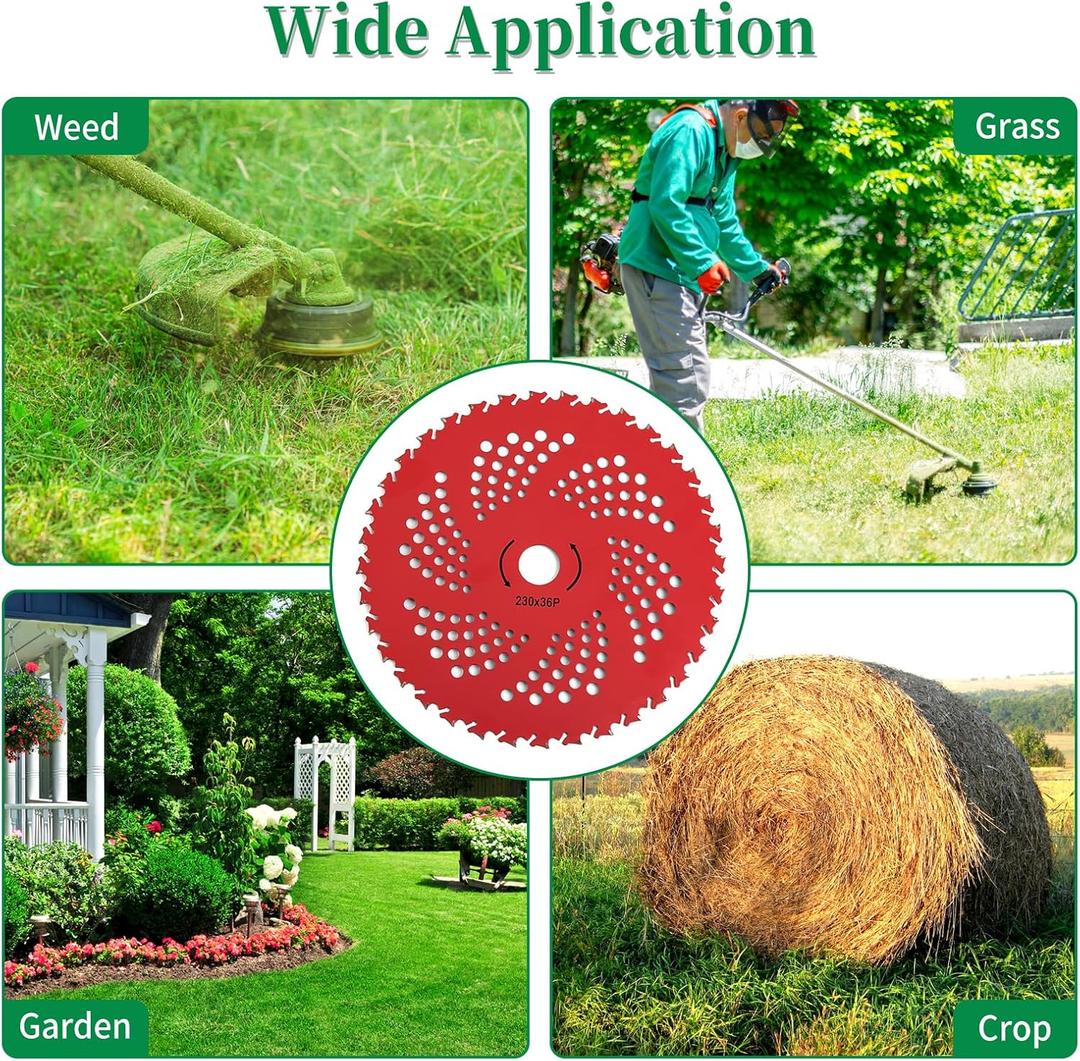 9" x 36T Carbide Tipped Brush Cutter Blades with Universal Adapter Kit, Compatible with Hu sqvarna/S tihl/E go, Weed Eater Trimmer Blades with Gloves for Brush Cutter, Trimmer & Weed Eater