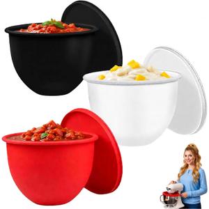 Silicone Bowl Liners for 5 Qt Mixer Kitchen Aid Tilt-Head - 3pc Set Reusable Mixing Bowl Insert with Airtight Lids, Perfect for Baking, Cooking, Marinating & Storage