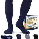 Pembrook Light Compression Socks for Men - 3 Pairs | 8-15 mmhg Compression Dress Socks for Men | Support Socks for Men (X-Large, Navy/Gray/Black - 3 Pairs)