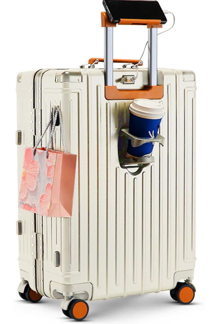 22 inch carry on luggage suitcase locks tsa approved Hardside Lightweight Suitcase with Cup Holder TSA Lock Carry On Luggage with USB Port Phone Holder suitcases with 360° 8 Double Spinner Wheels