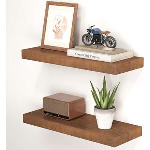 Axeman Natural Wood Floating Shelves for Wall Mounted 24 Inch Rustic Farmhouse Wall Shelves for Bathroom Bedroom Kitchen Living Room Decor Distressed Wooden Shelf|Set of 2, Weathered Walnut