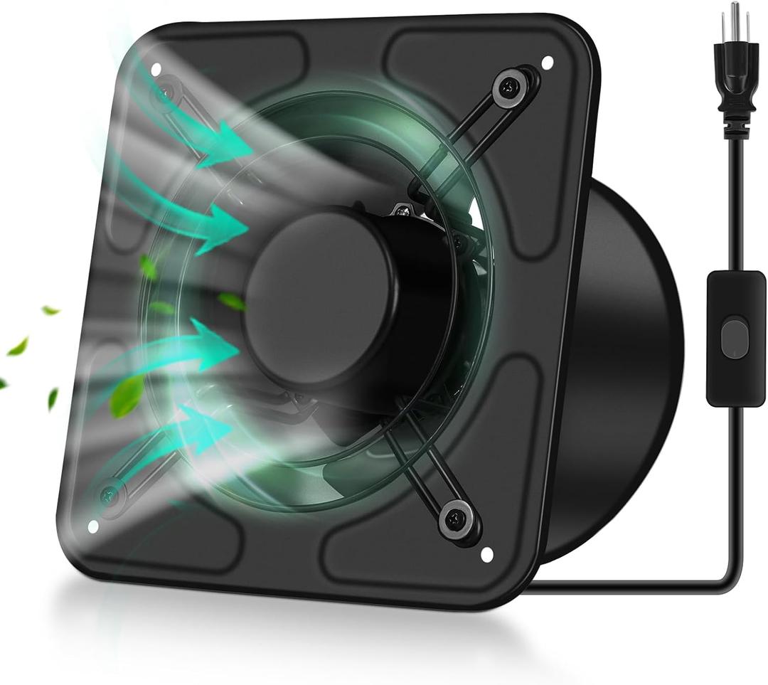FAREAST 8 Inch Garage Exhaust Fan, Wall Mounted Kitchen Exhaust Fan, Metal Attic Fan with Backdraft Damper, 1200 m/h Air Volume Vent Fan for Greenhouse, Basement, Window Ventilation (Black) (8 inch)