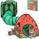 Tailtastic 3-in-1 Watermelon Cat Play Tunnel with Pop-Up Cube & Triangle Cat Tent, Interactive Toy Ball & Foldable Design - Easy Magic Tape Assembly Tunnels for Indoor Cats