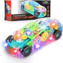 Transparent Light Up Police Car with Flashing LED Lights, Siren Sounds, Moving Gears & Bump-and-Go Action – Fun Sensory Vehicle & Perfect Christmas, New Year & Birthday Gift for Toddlers, Boys & Girls