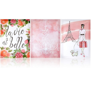 Juvale Paris Canvas Wall Art, Bedroom Print Set for Girls (12" x 15.8" x 0.6", 3 Pack)