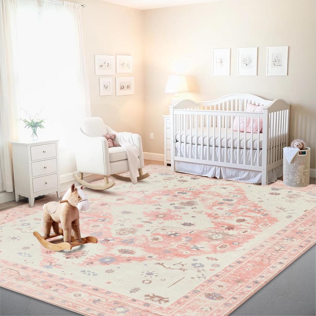Istana 9x12 Area Rug - Pink 9 x 12 Area Rugs for Living Room - Foldable 9x12 Rugs for Bedroom - Stain Resistant Washable Rug - Eco-Friendly Area Rugs Living Room