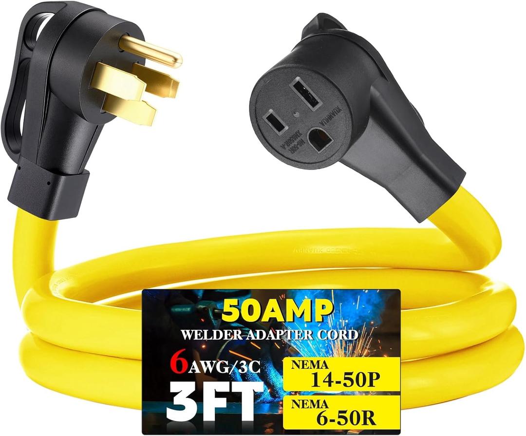 Tellegloww 3ft NEMA 14-50P to 6-50R 50Amp 6 AWG Welder Extension Cord 14-50P Male to 6-50R Female 50Amp 4 Prong RV Generator to 3 Prong Welder Power Adapter, STW 6 AWG/3C, ETL Listed