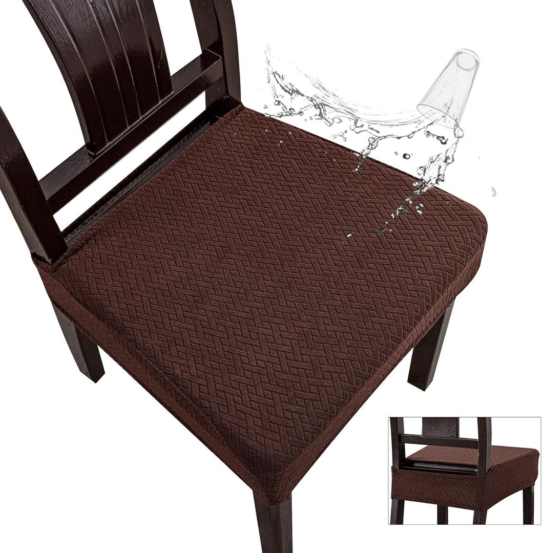 Genina Waterproof Seat Covers for Dining Room Chair Covers Waterproof Dining Chair Covers (4 PCS-Rear-gapped, Chocolate)