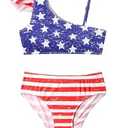 Nokecina Swimsuit for Girls Size 14-16 Years Old 2-Piece Blue White Stars Ruffle Bathing Suit Cute Bikini Set 170