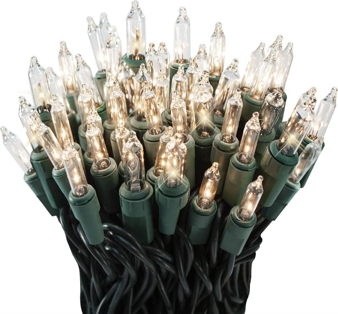 100 Clear Twinkle Lights on Green Wire, Indoor/Outdoor Use, Lighted Length of 20.6', Total Length of 21.8'