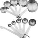 Stainless Steel Measuring Cups and Spoons Set, 18/8(304) Steel Material Heavy Duty 5 Measuring cups and 5 Measuring Spoons 1 Leveler and 2 rings Pack 13pcs Per set