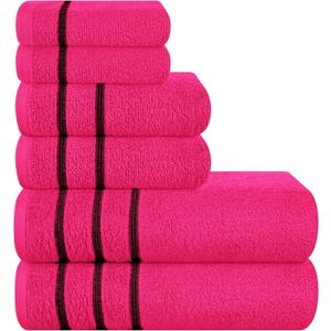 MyOwn Ultra Soft 6 Pack Cotton Towel Set, Contains 2 Bath Towels 28x55 inch, 2 Hand Towels 16x24 inch & 2 Wash Coths 12x12 inch, Ideal Everyday use, Compact & Lightweight - Hot Pink, 71654