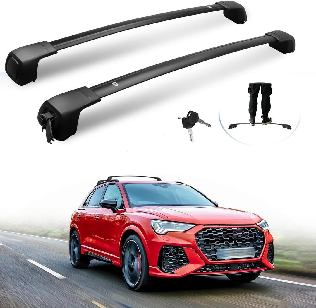 Silent Roof Racks for Audi Q3 2019-2025, Hidden Lockable Design, Black Heavy Duty Cross Bars for Bring The Kayak, Ski, Surfboard, Bike