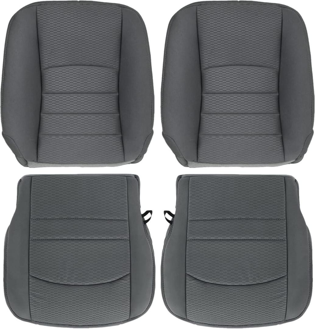 Priprilod Gray Cloth Driver & Passenger Side Bottom & Top Lean Back Replacement seat Cover Compatible with Dodge Ram 1500 2500 3500 4500 5500 2013 2014 2015 2016 2017 2018