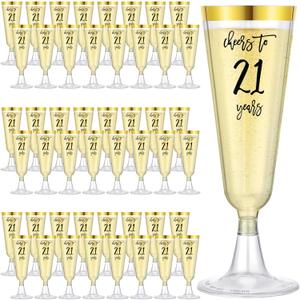 48 Pack 21st Birthday Cup Cheers to 21 Years Plastic Champagne Flutes 5 Oz Disposable Cocktail Cups Finally Twenty One Birthday Party Supplies Decorations Favors for Men Women