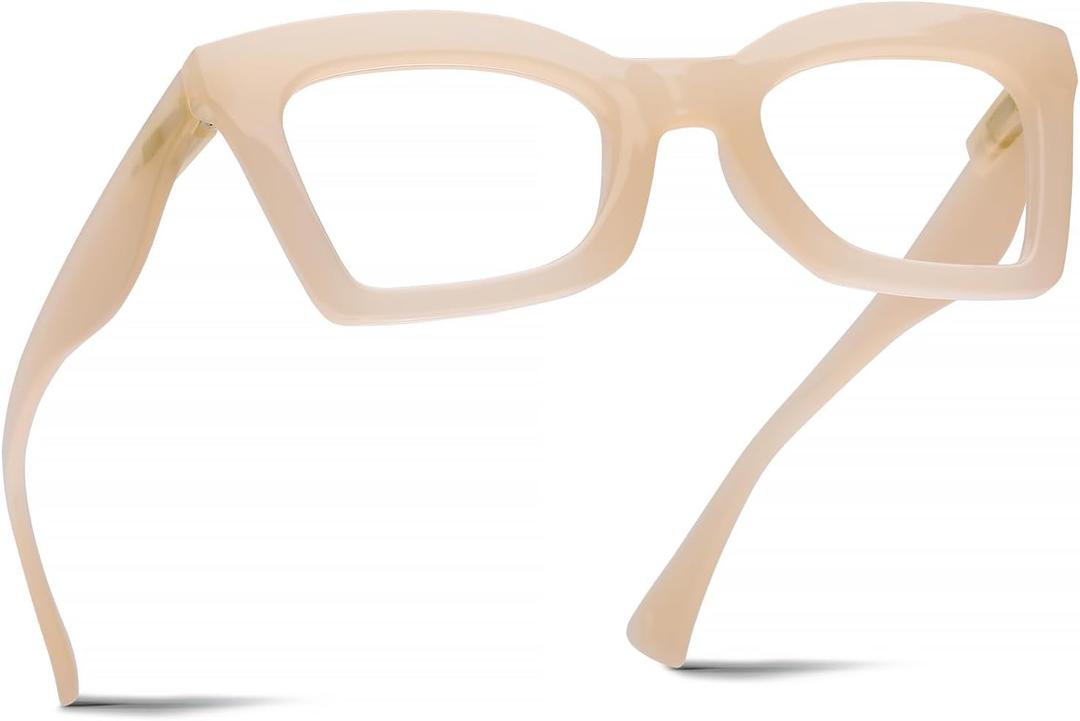 Blue Light Blocking Reading Glasses Women Computer Stylish Readers Fashion Square Design with Spring hinge,Creamy-white 1.5