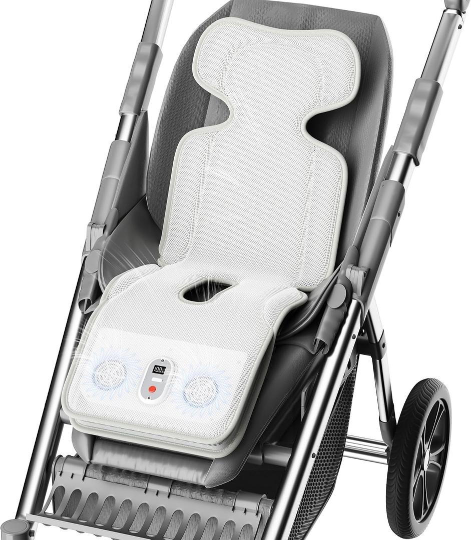 PANERGY Baby Stroller Cooling Pad, 3D Breathable Carseat Cooling Pad with 2 Built-in Blower, Max 10H Ventilation 3 Speeds 10000mAh Rechargeable Cooling Mat Liner for Toddler Baby Summer Essentials, 36.6 x 13.3