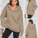 ATHMILE Womens Oversized Hoodies V Neck Sweatshirts Y2K Clothes Long Sleeve Pullover Fall Winter Fashion Henley Outfits 2025 (Beige, XS)