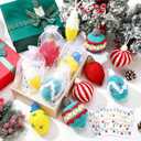 12 Sets Christmas Crochet Ornaments for Tree Decor, Totally Handmade Knitted Christmas Bulb Ball Ornament with Positive Cards and Bags for Xmas Stocking Stuffers and Office Coworker Gifts