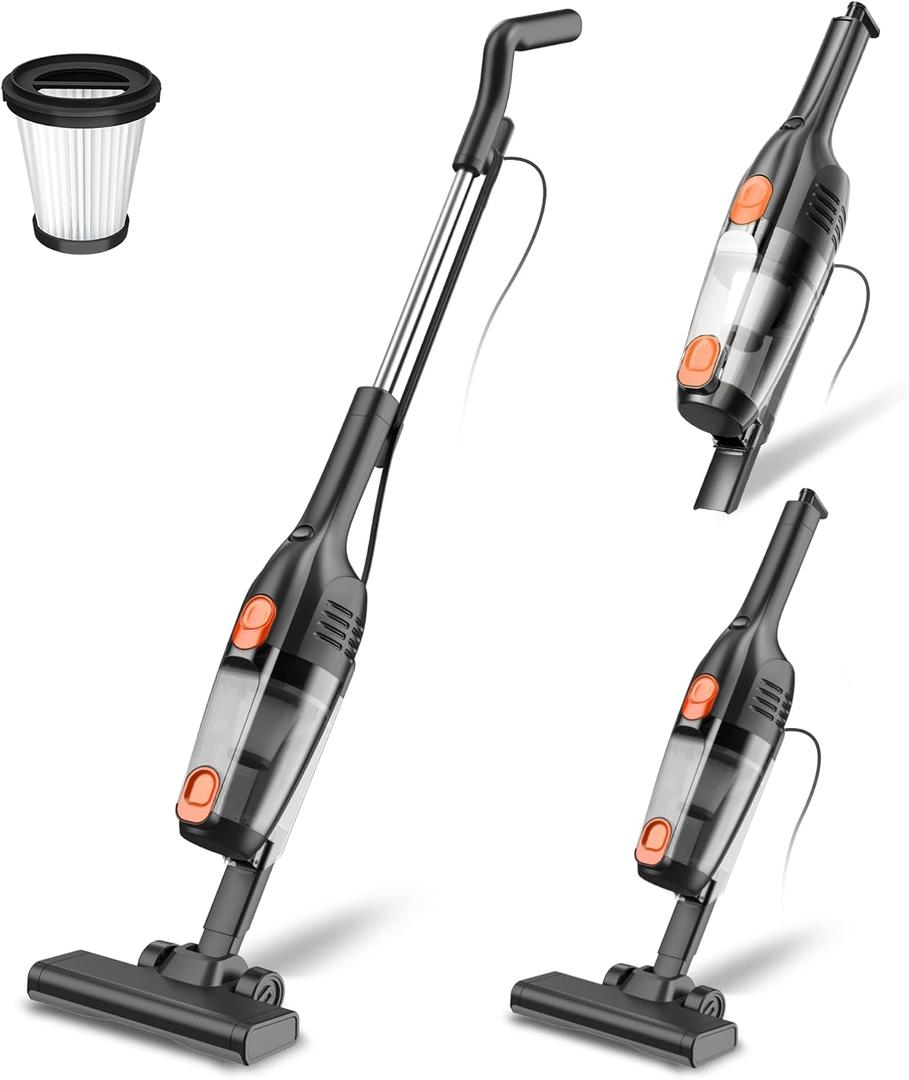 Corded Stick Vacuum Cleaner, 20000pa Powerful Suction Stick Vacuum with 16Ft Cord, 2 in 1 Lightweight Vacuum Cleaner for Hard Floor Pet Hair - Orange Corded Stick Vacuum Cleaner, 20000pa Powerful Suction Stick Vacuum with 16Ft Cord, 2 in 1 Lightweight Vacuum Cleaner for Hard Floor Pet Hair - Orange