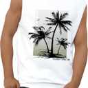Mens Tank Tops Summer Beach Vacation Sleeveless Shirts Casual Palm Graphic Muscle Gym Workout Tank Top, 2XL
