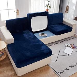 MIFXIN Velvet Stretch Couch Cover Sofa Cushion Slipcover Universal Elastic Wear-Resistant Sofa Seat Cover Couch Furniture Protector for Living Room (Navy, Plus Size 2-Seater)
