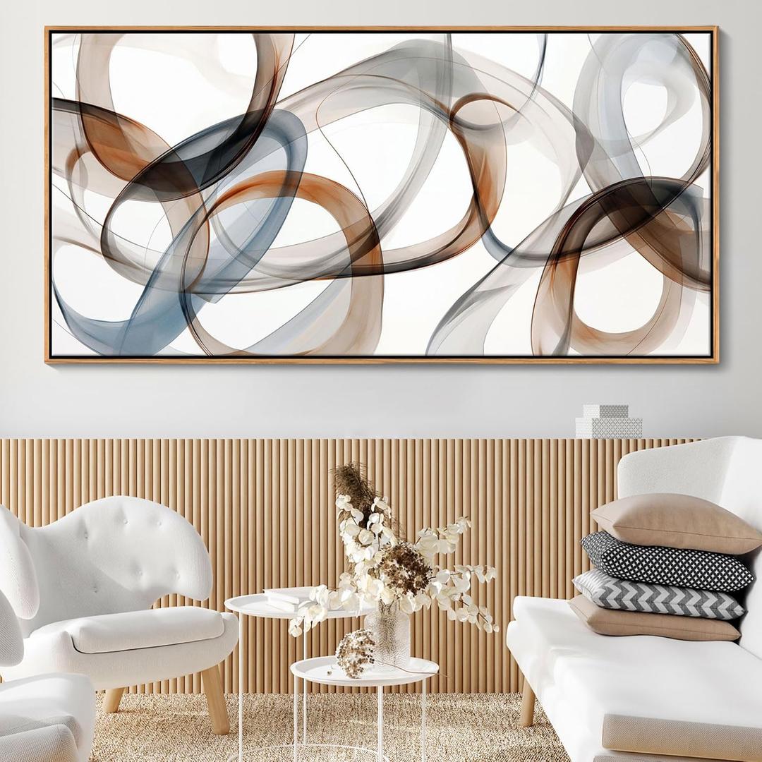 Abstract Wall Art - Framed Canvas Wall Art for Living Room, Bedroom, and Office - Minimalist Wood Wall Decor, Large Brown Art Prints, Kitchen bedroom wall art decor above bed (48"L x 24"W)