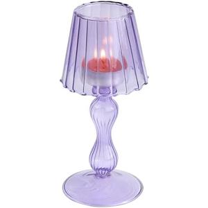 Gurfuy Desk Lamp Shaped Glass Candle Holder - Glass Hurricane Candleholder Crystal Decorative Candle Stand for Table Wedding Dinning Centerpieces Party Supplies Decor Purple